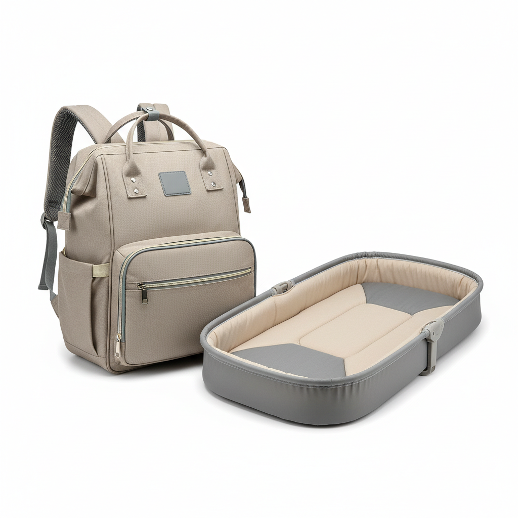 3-in-1 Diaper Backpack with Foldable Baby Bed