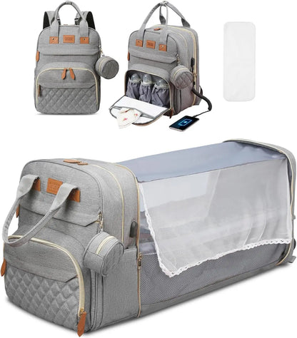 3-in-1 Diaper Backpack with Foldable Baby Bed