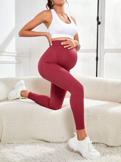 High-Waisted Maternity Leggings with Stretch Knit Fabric