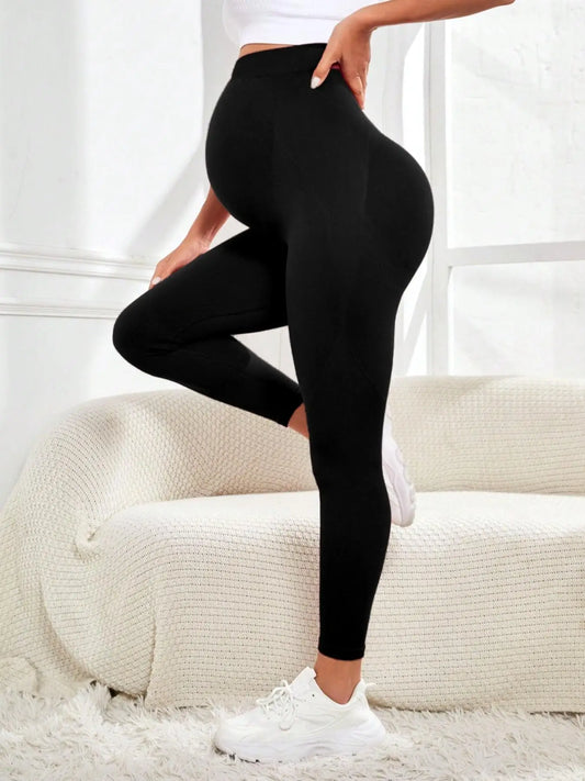 High-Waisted Maternity Leggings with Stretch Knit Fabric