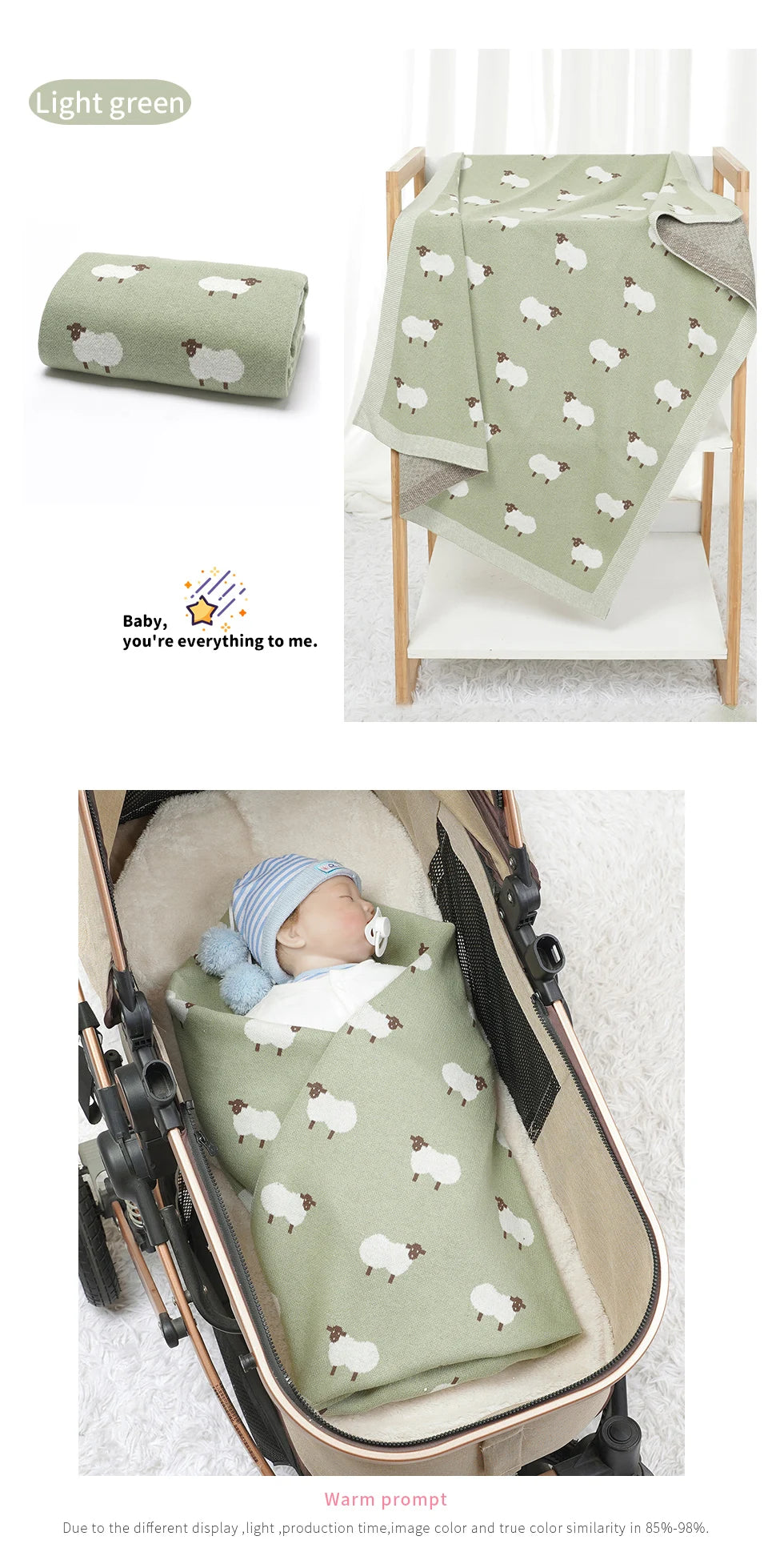 Knitted Cotton Baby Blanket for Strollers and Swaddling