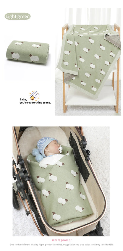 Knitted Cotton Baby Blanket for Strollers and Swaddling