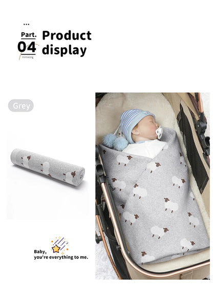 Knitted Cotton Baby Blanket for Strollers and Swaddling