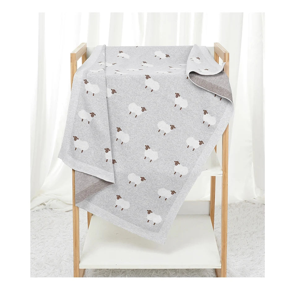 Knitted Cotton Baby Blanket for Strollers and Swaddling