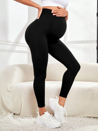 High-Waisted Maternity Leggings with Stretch Knit Fabric