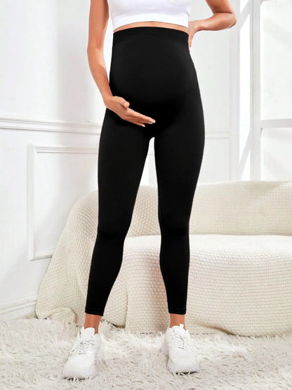 High-Waisted Maternity Leggings with Stretch Knit Fabric