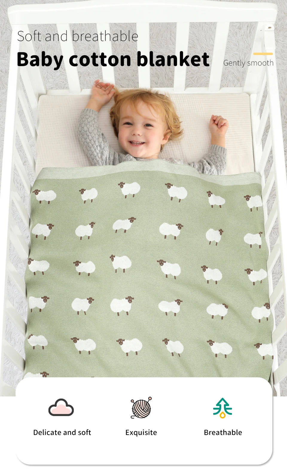 Knitted Cotton Baby Blanket for Strollers and Swaddling