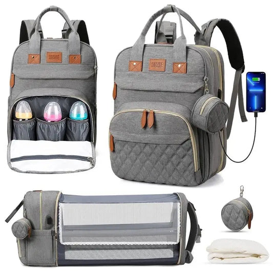 3-in-1 Diaper Backpack with Foldable Baby Bed