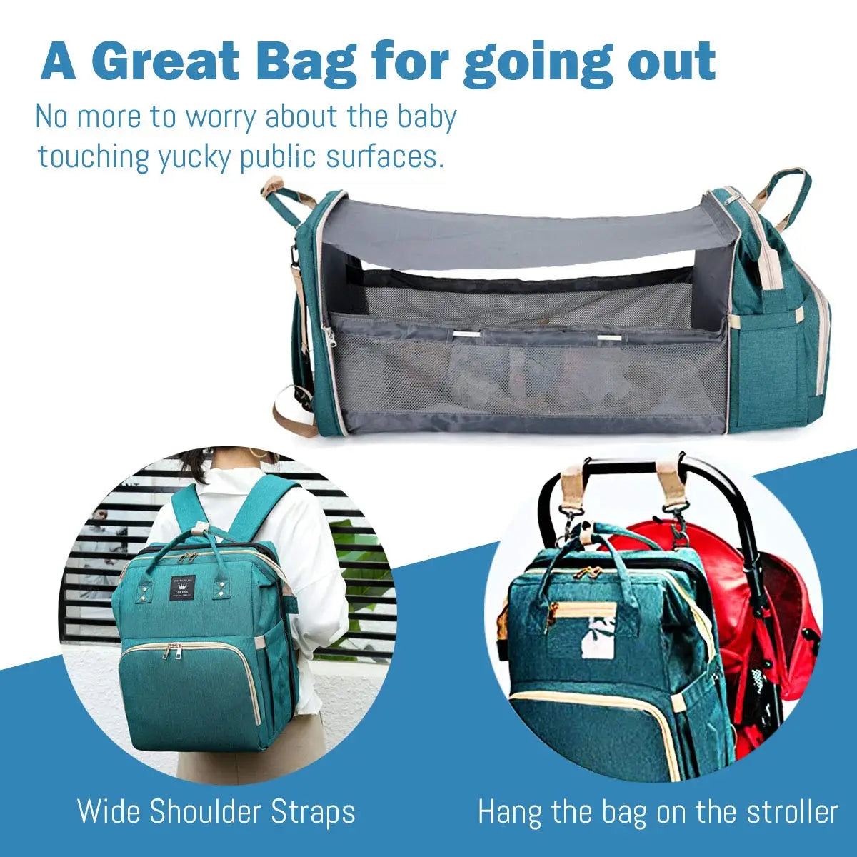 3-in-1 Diaper Backpack with Foldable Baby Bed