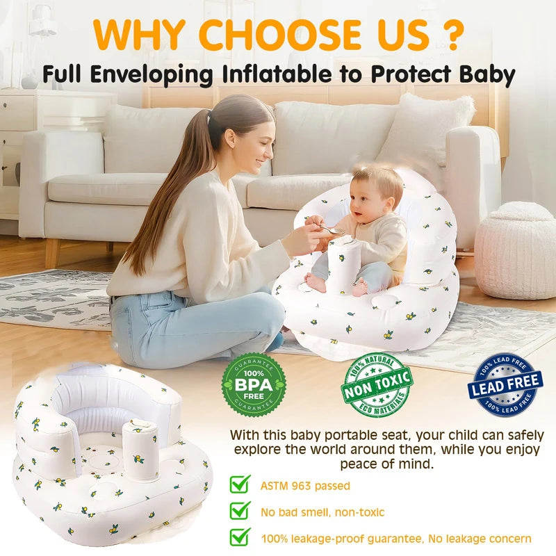 Inflatable Baby Seat with Built-In Air Pump for Travel