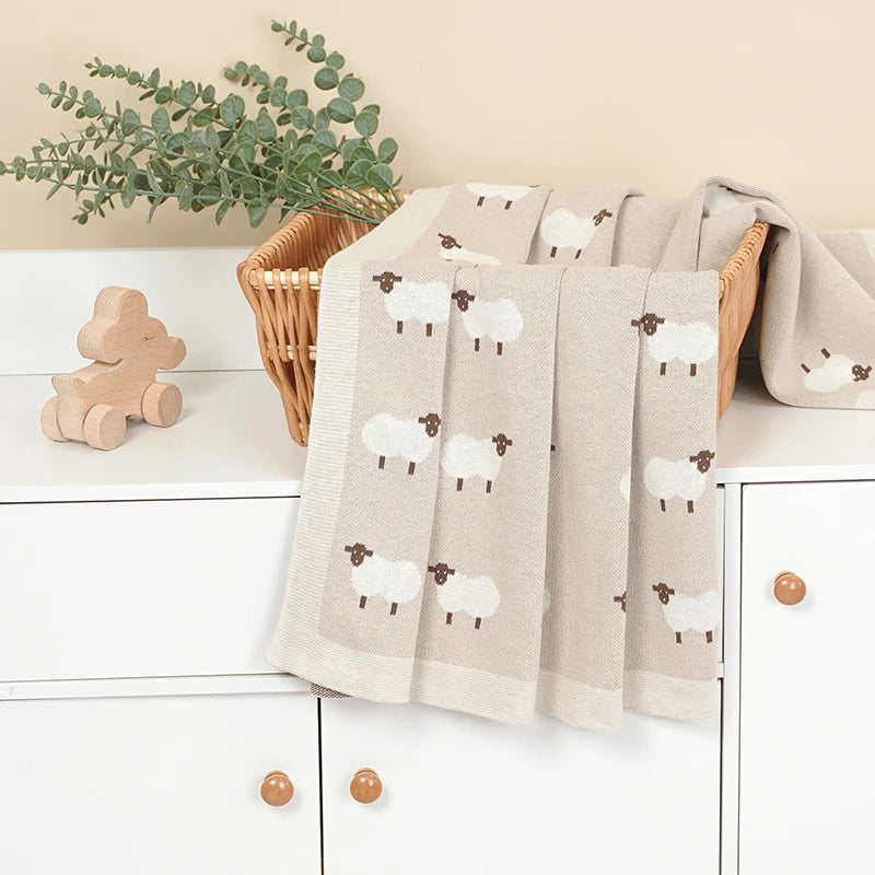 Knitted Cotton Baby Blanket for Strollers and Swaddling