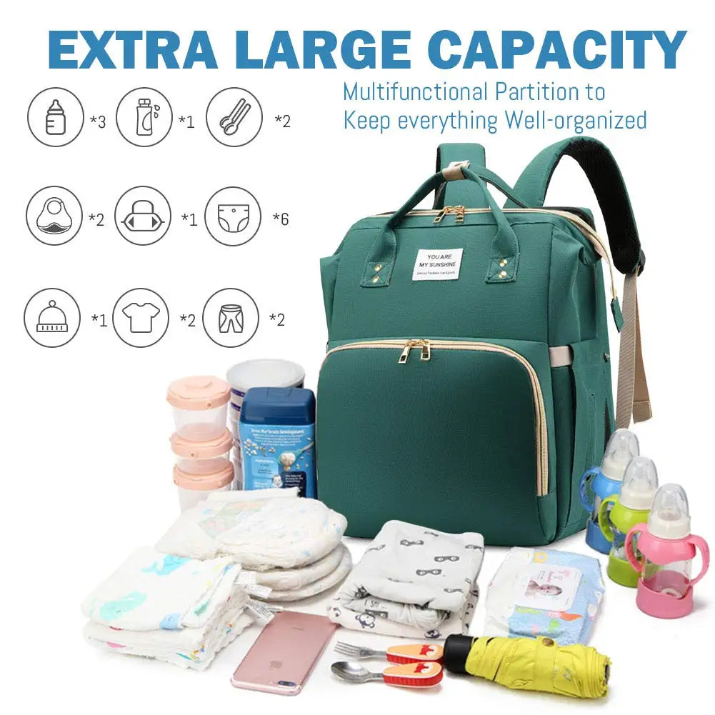 3-in-1 Diaper Backpack with Foldable Baby Bed