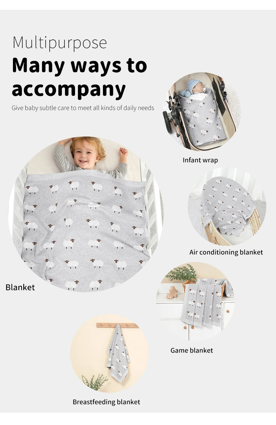 Knitted Cotton Baby Blanket for Strollers and Swaddling