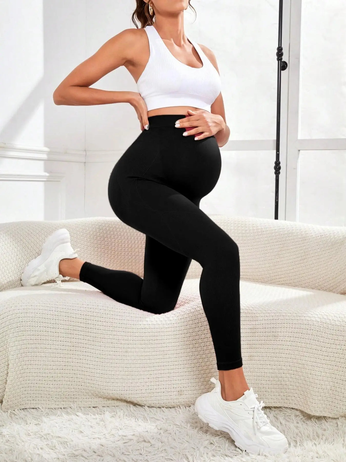 High-Waisted Maternity Leggings with Stretch Knit Fabric