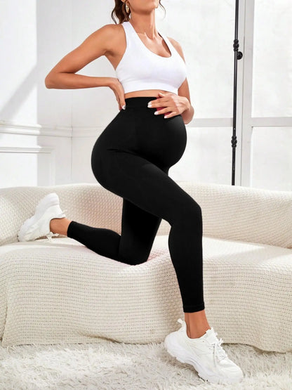 High-Waisted Maternity Leggings with Stretch Knit Fabric