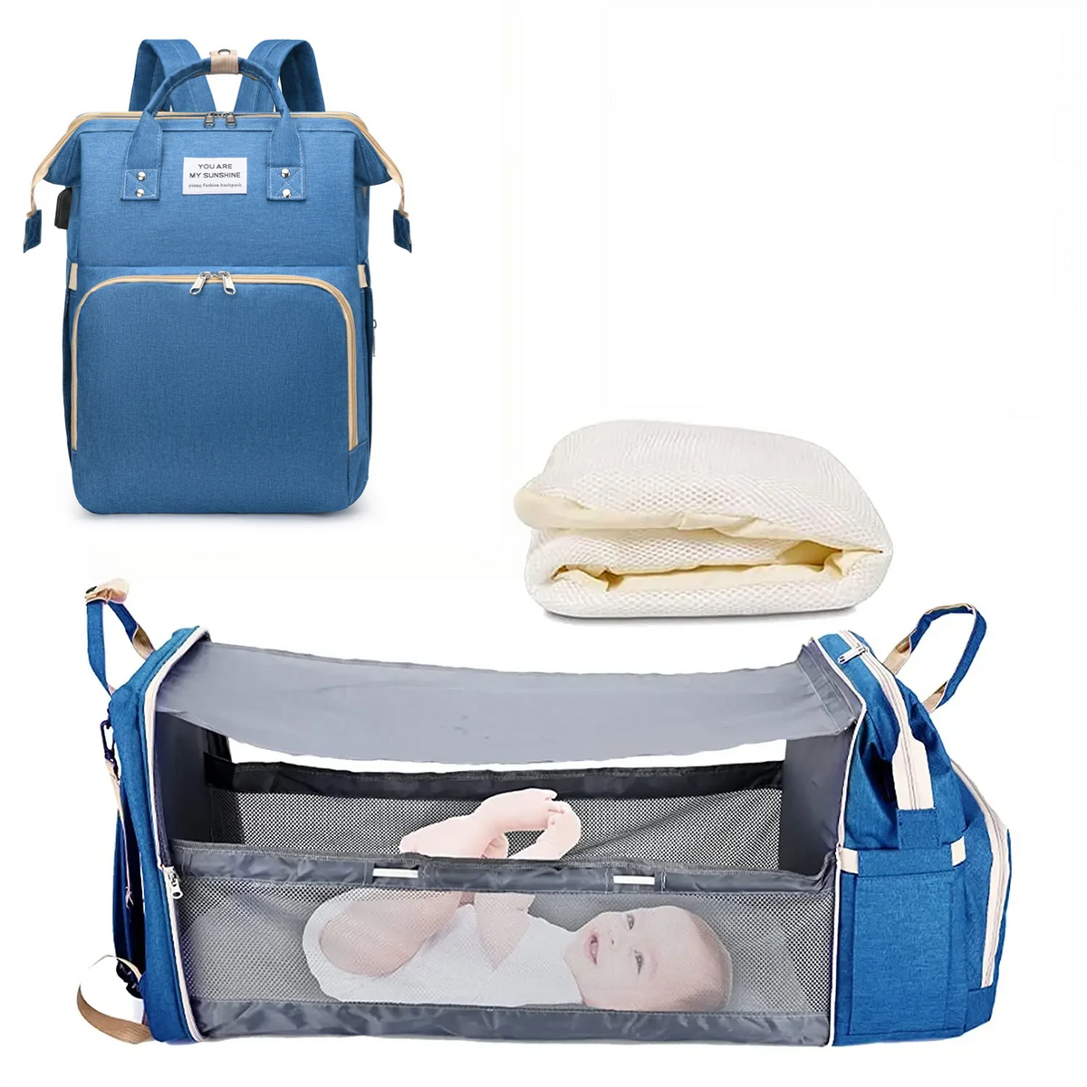 3-in-1 Diaper Backpack with Foldable Baby Bed