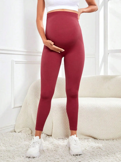 High-Waisted Maternity Leggings with Stretch Knit Fabric