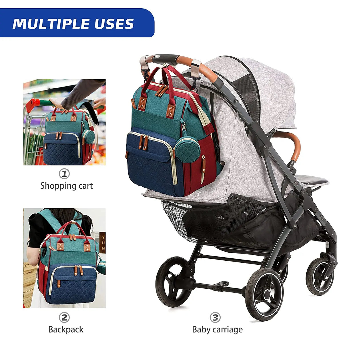 3-in-1 Diaper Backpack with Foldable Baby Bed