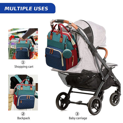3-in-1 Diaper Backpack with Foldable Baby Bed