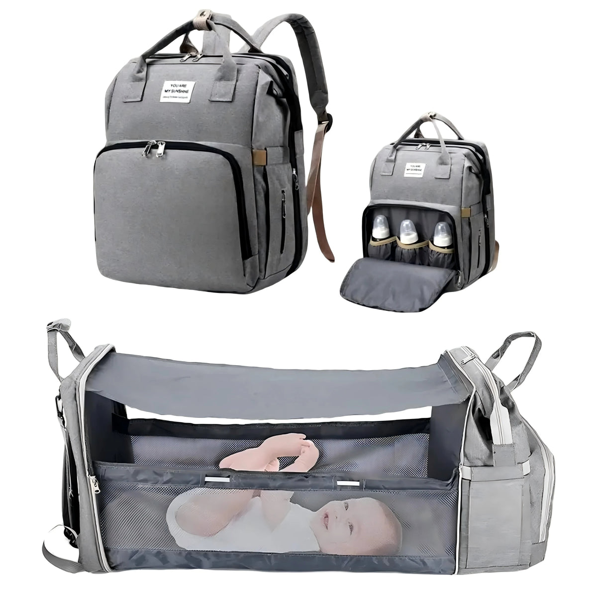3-in-1 Diaper Backpack with Foldable Baby Bed