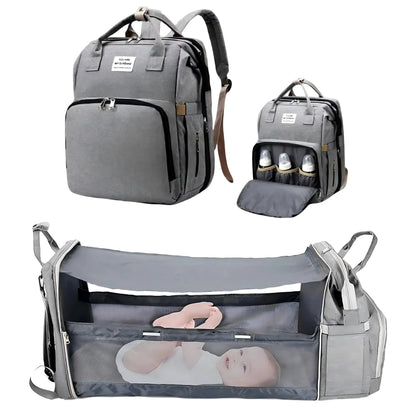 3-in-1 Diaper Backpack with Foldable Baby Bed