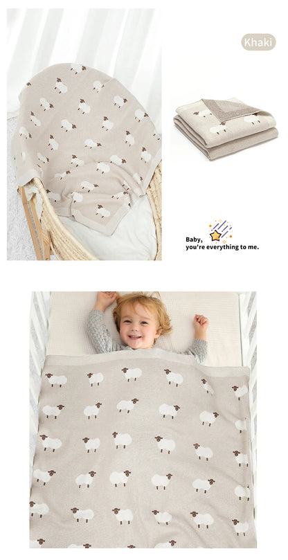 Knitted Cotton Baby Blanket for Strollers and Swaddling