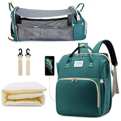 3-in-1 Diaper Backpack with Foldable Baby Bed