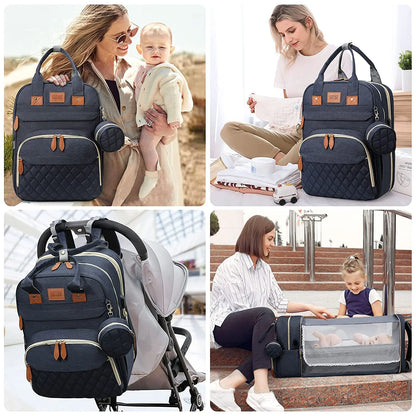 3-in-1 Diaper Backpack with Foldable Baby Bed