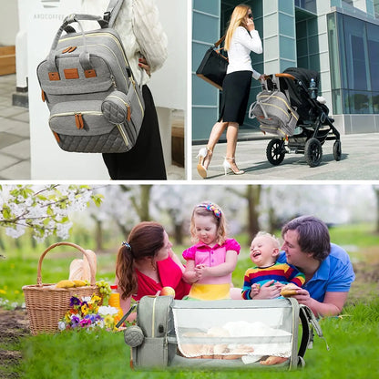 3-in-1 Diaper Backpack with Foldable Baby Bed