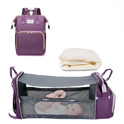 3-in-1 Diaper Backpack with Foldable Baby Bed