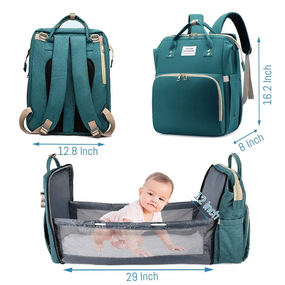 3-in-1 Diaper Backpack with Foldable Baby Bed