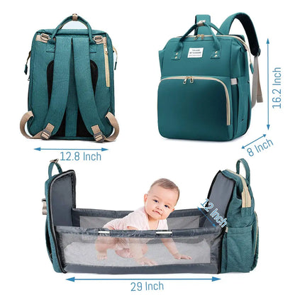 3-in-1 Diaper Backpack with Foldable Baby Bed