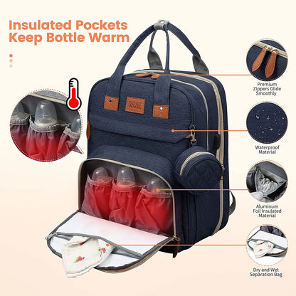 3-in-1 Diaper Backpack with Foldable Baby Bed