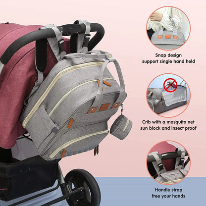 3-in-1 Diaper Backpack with Foldable Baby Bed