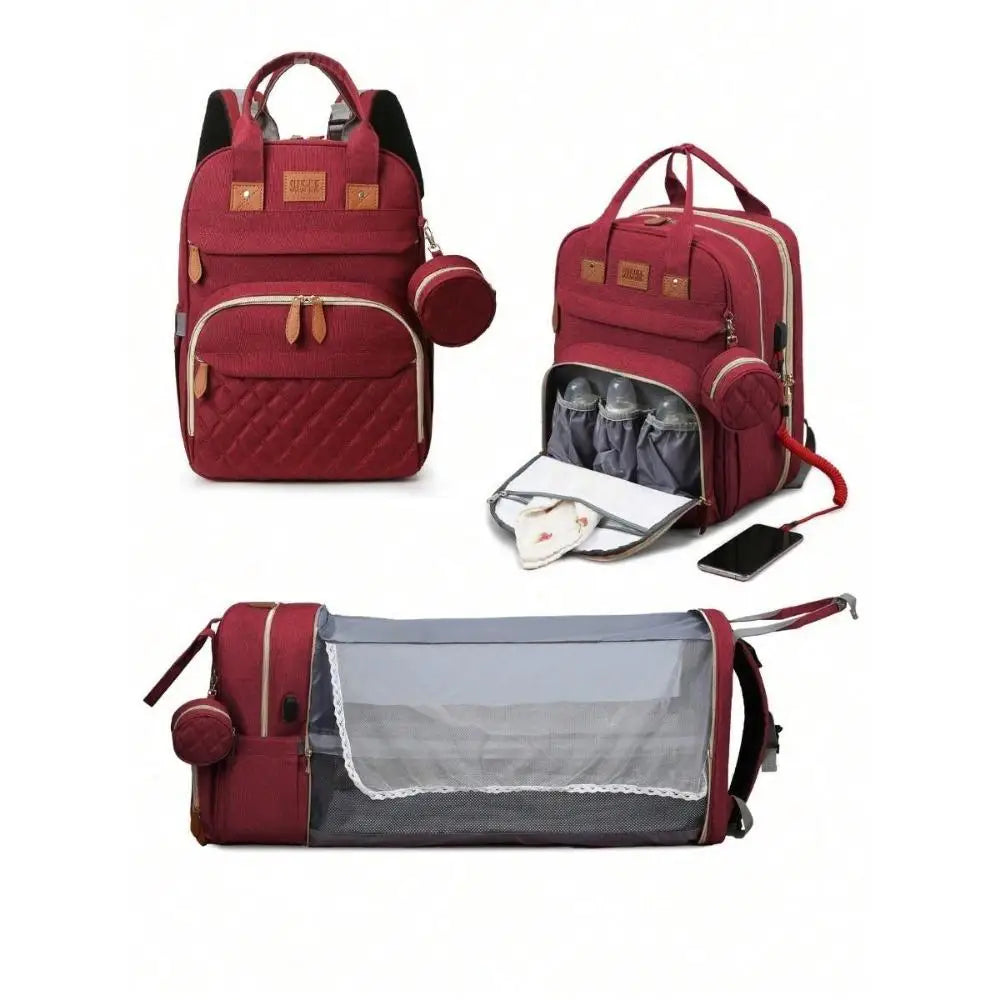 3-in-1 Diaper Backpack with Foldable Baby Bed