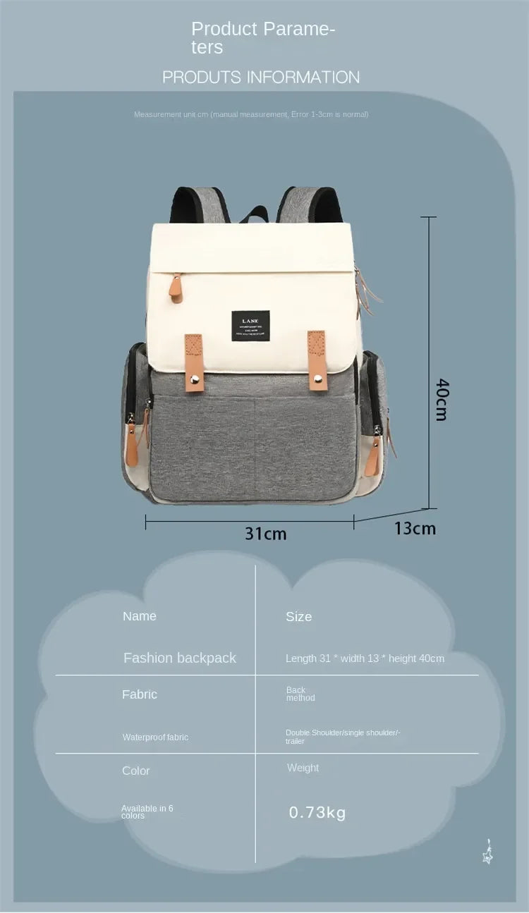 Diaper Backpack with Changing Mat and Stroller Hooks