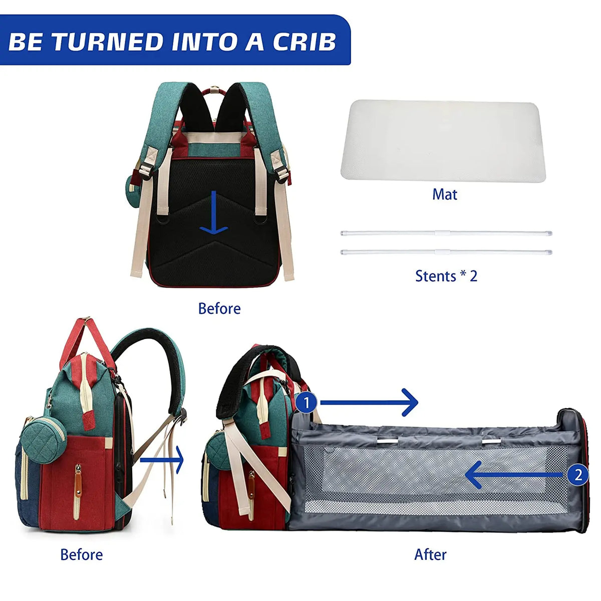 3-in-1 Diaper Backpack with Foldable Baby Bed