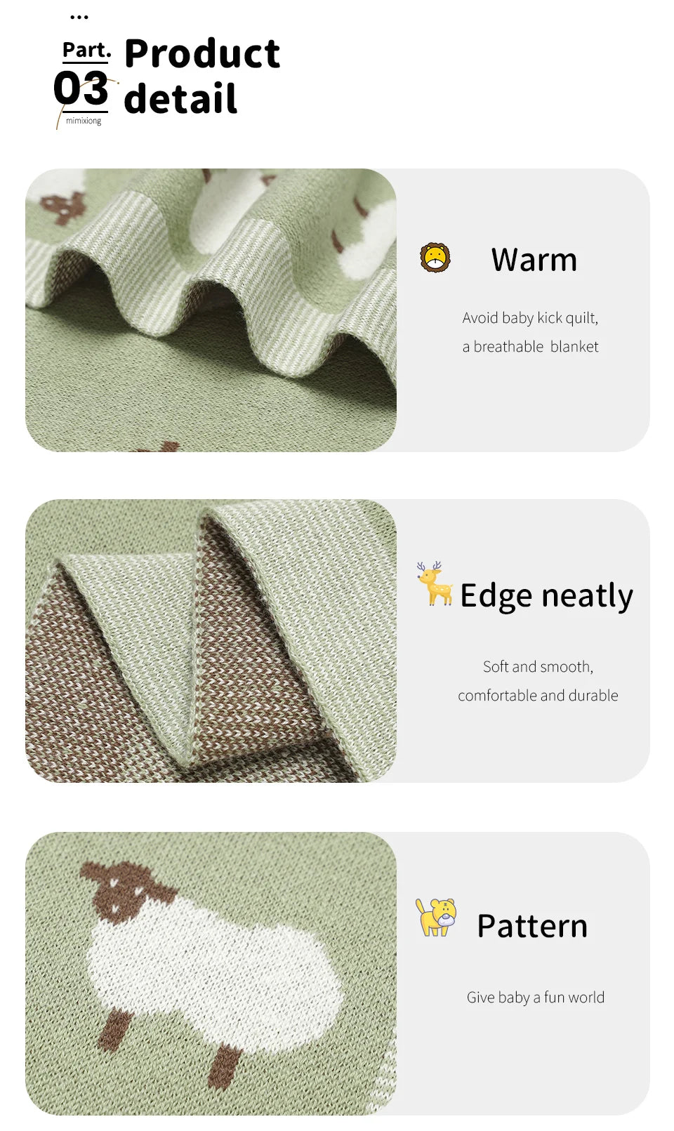 Knitted Cotton Baby Blanket for Strollers and Swaddling