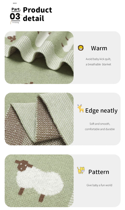 Knitted Cotton Baby Blanket for Strollers and Swaddling