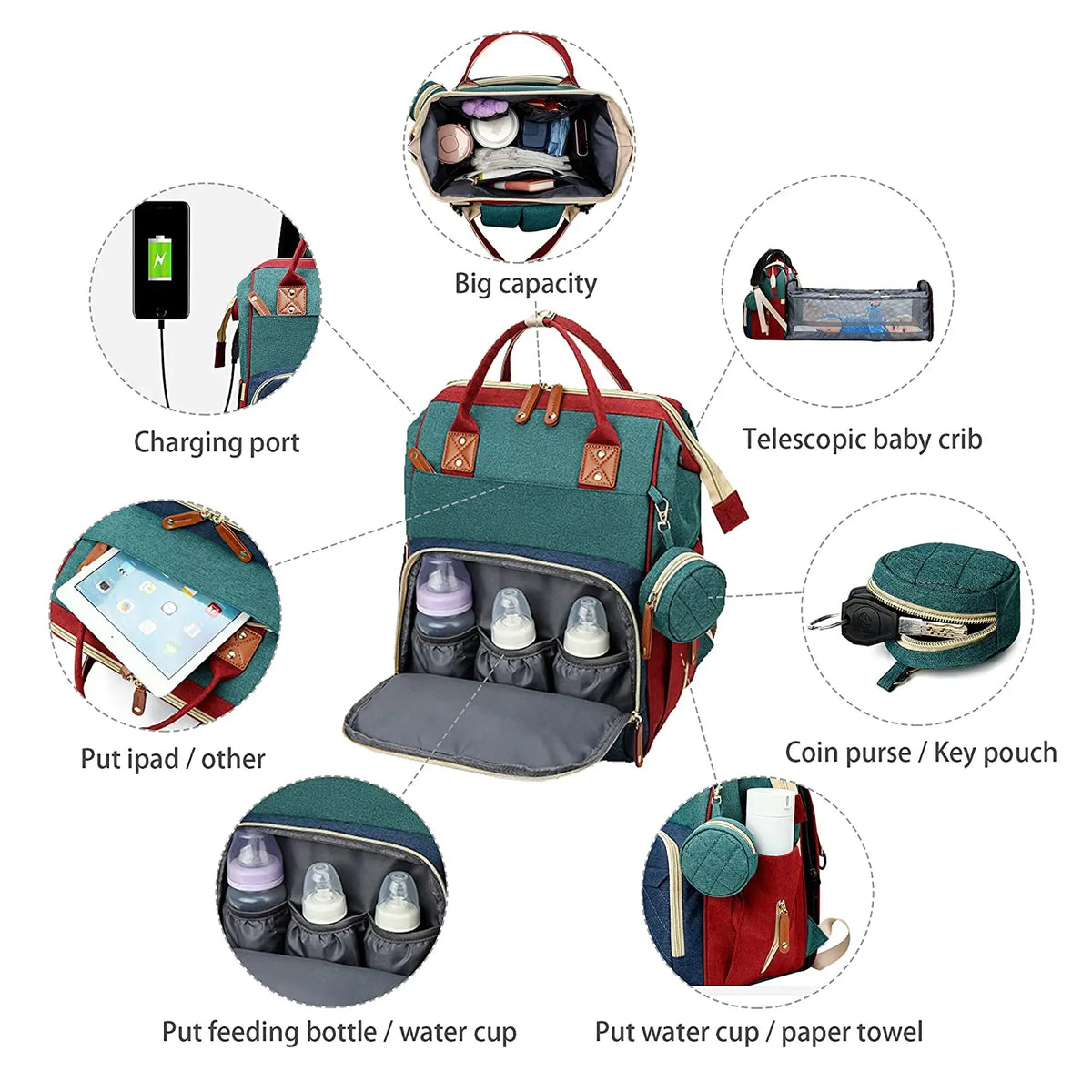 3-in-1 Diaper Backpack with Foldable Baby Bed