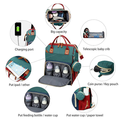 3-in-1 Diaper Backpack with Foldable Baby Bed