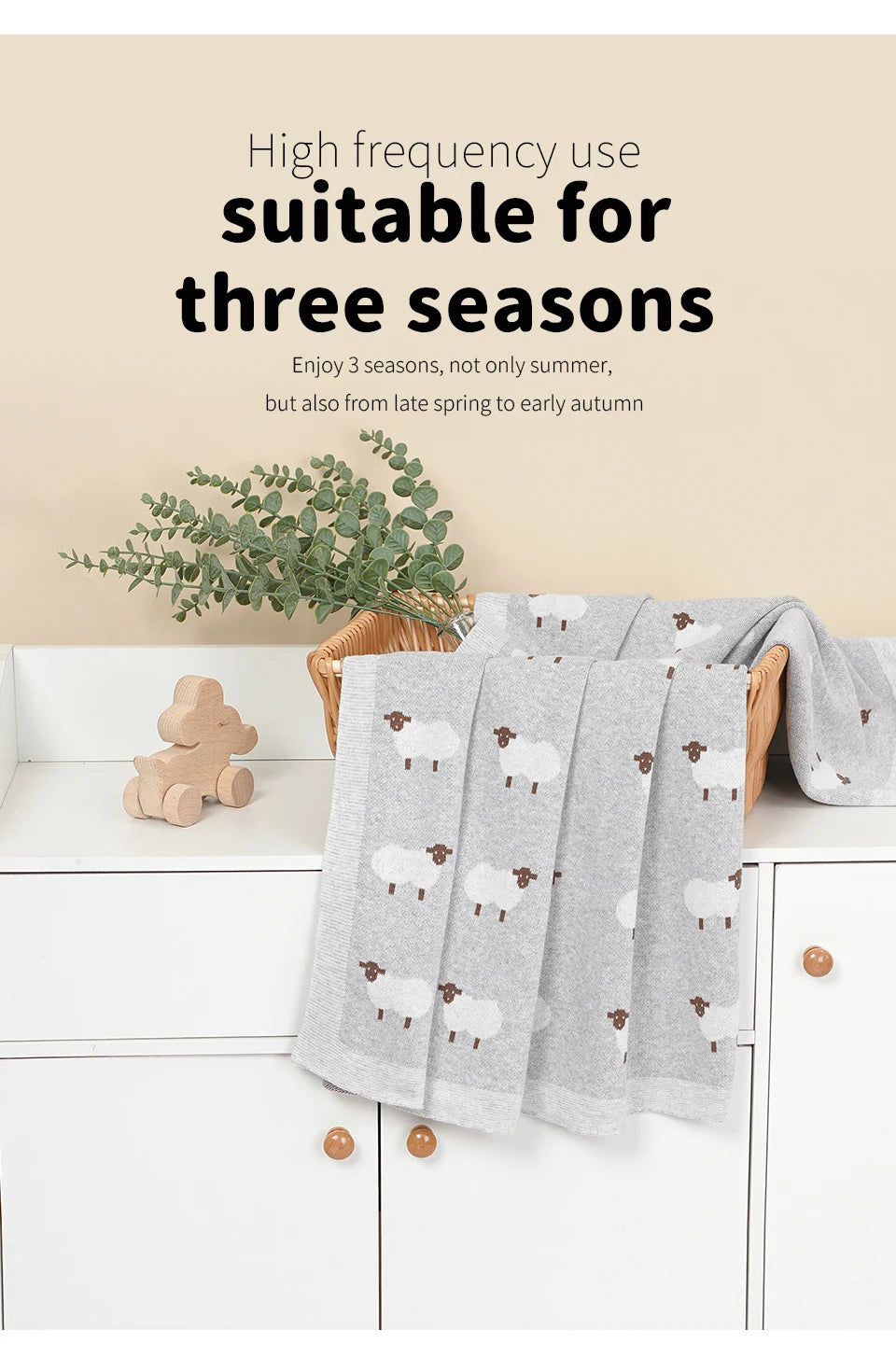 Knitted Cotton Baby Blanket for Strollers and Swaddling