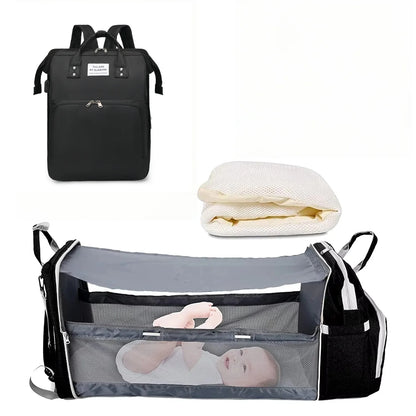 3-in-1 Diaper Backpack with Foldable Baby Bed