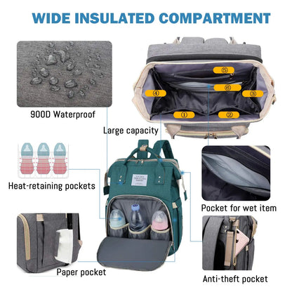 3-in-1 Diaper Backpack with Foldable Baby Bed
