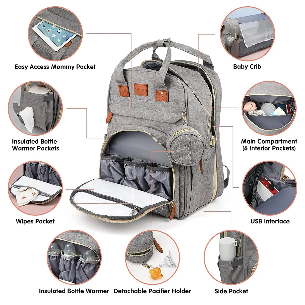 3-in-1 Diaper Backpack with Foldable Baby Bed