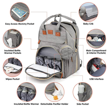 3-in-1 Diaper Backpack with Foldable Baby Bed