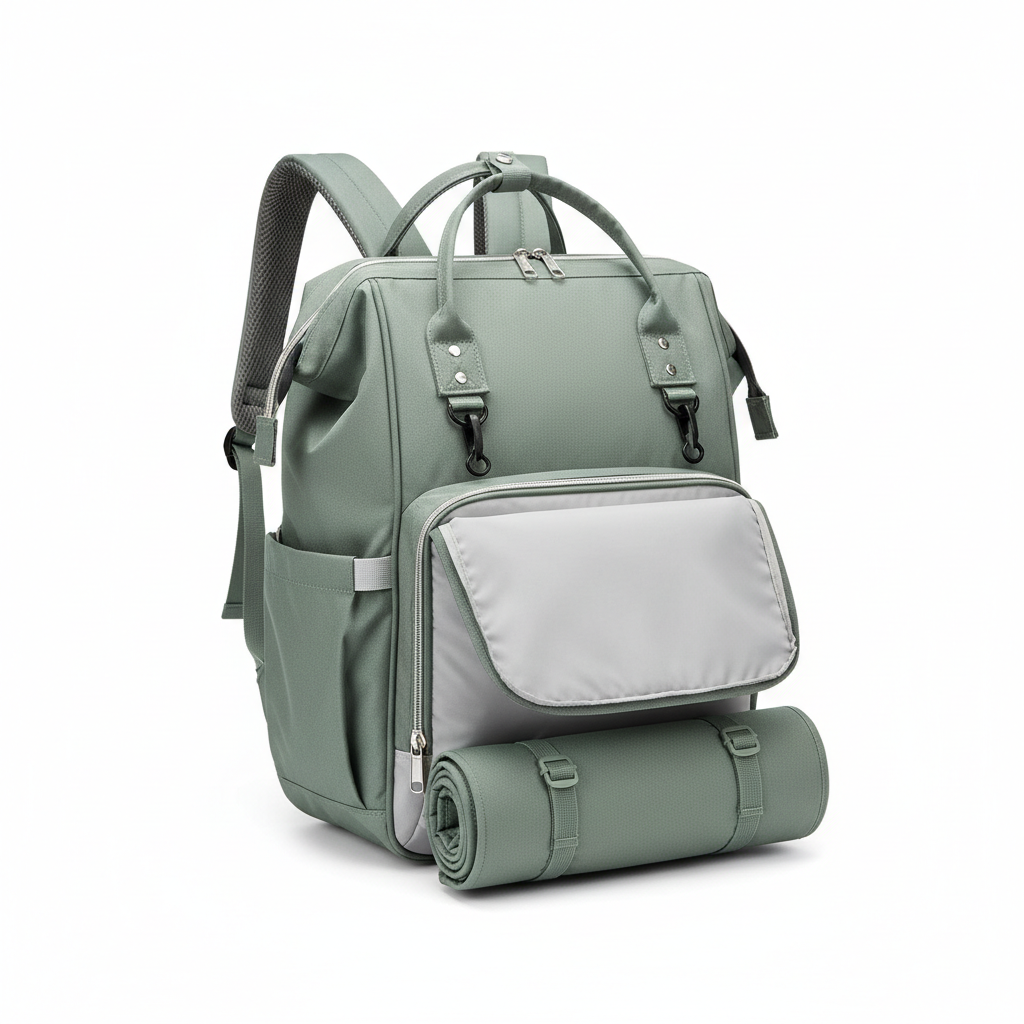 Diaper Backpack with Changing Mat and Stroller Hooks